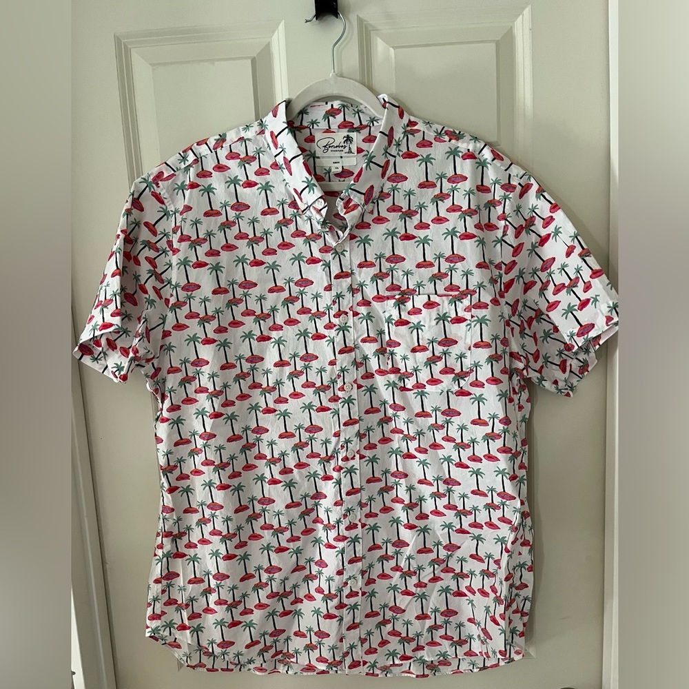 Men’s Slim Fit White Island Hop Riviera Shirt By Bonobos, Size XXL tropical